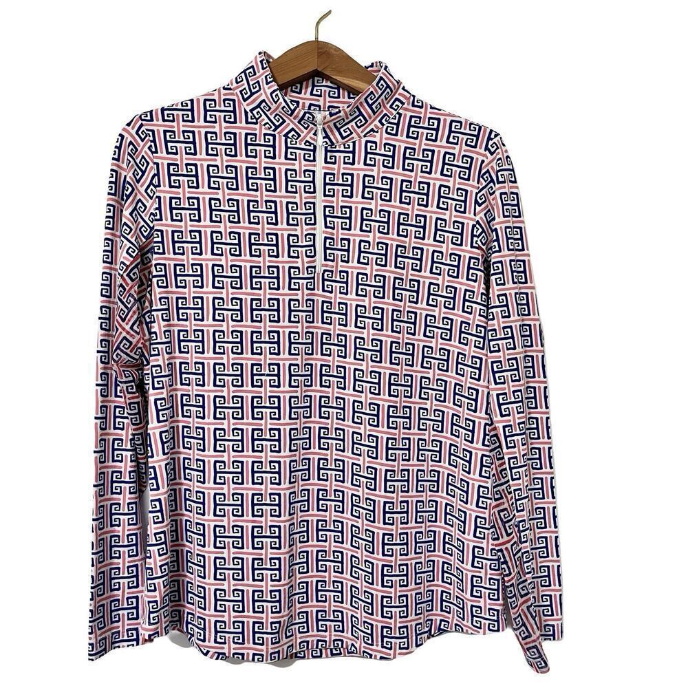 SanSoleil SolCool Golf Zip Mock Top Size L Geometric Long Sleeve UPF 50 Women's‎